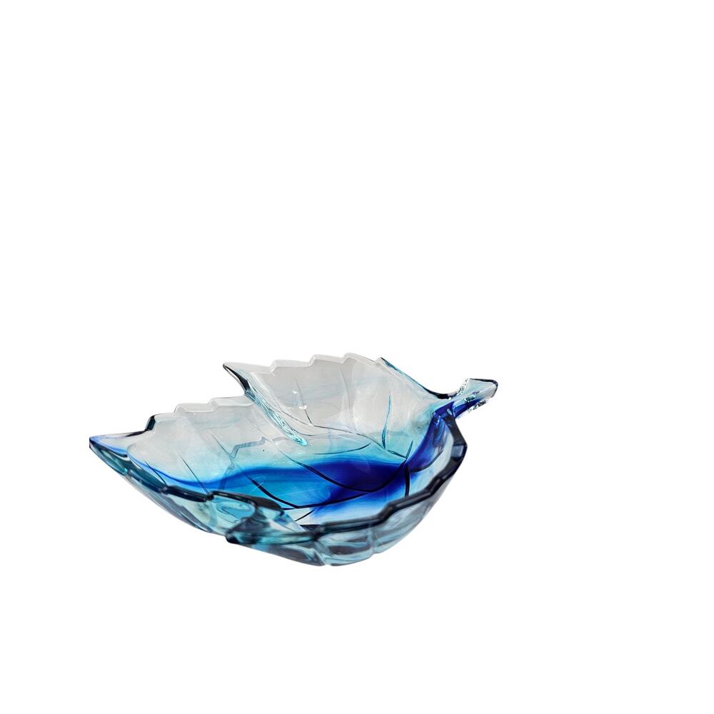 Vintage Studio Nova Maple Leaf Candy Dish Cobalt Blue/Green Mikasa Art Glass